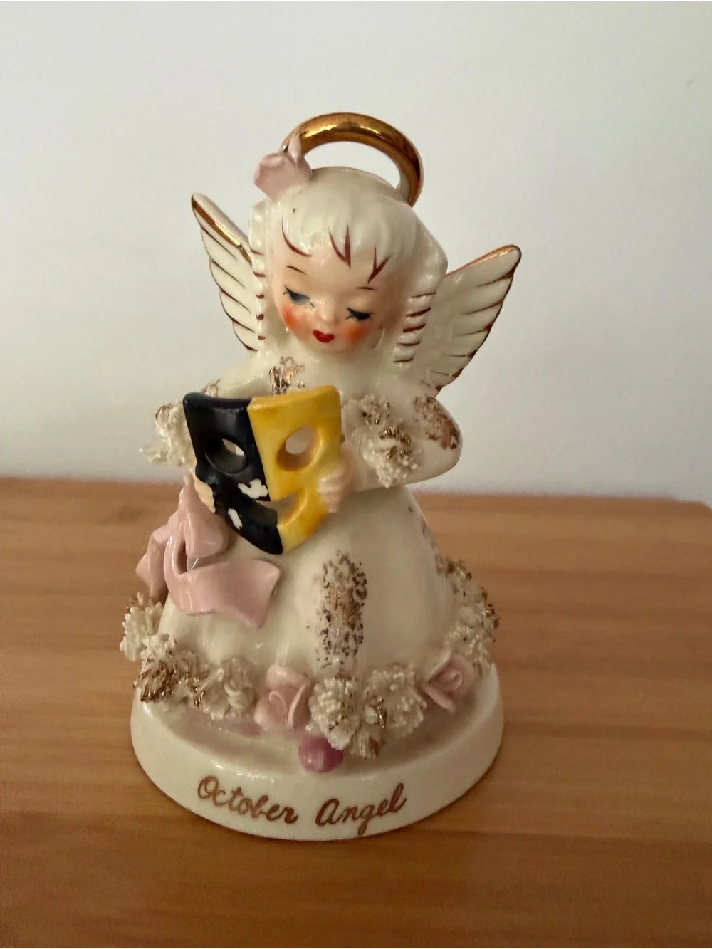 Vintage Napco October Angel Figurine. White & Pink Made in Japan MCM 50s